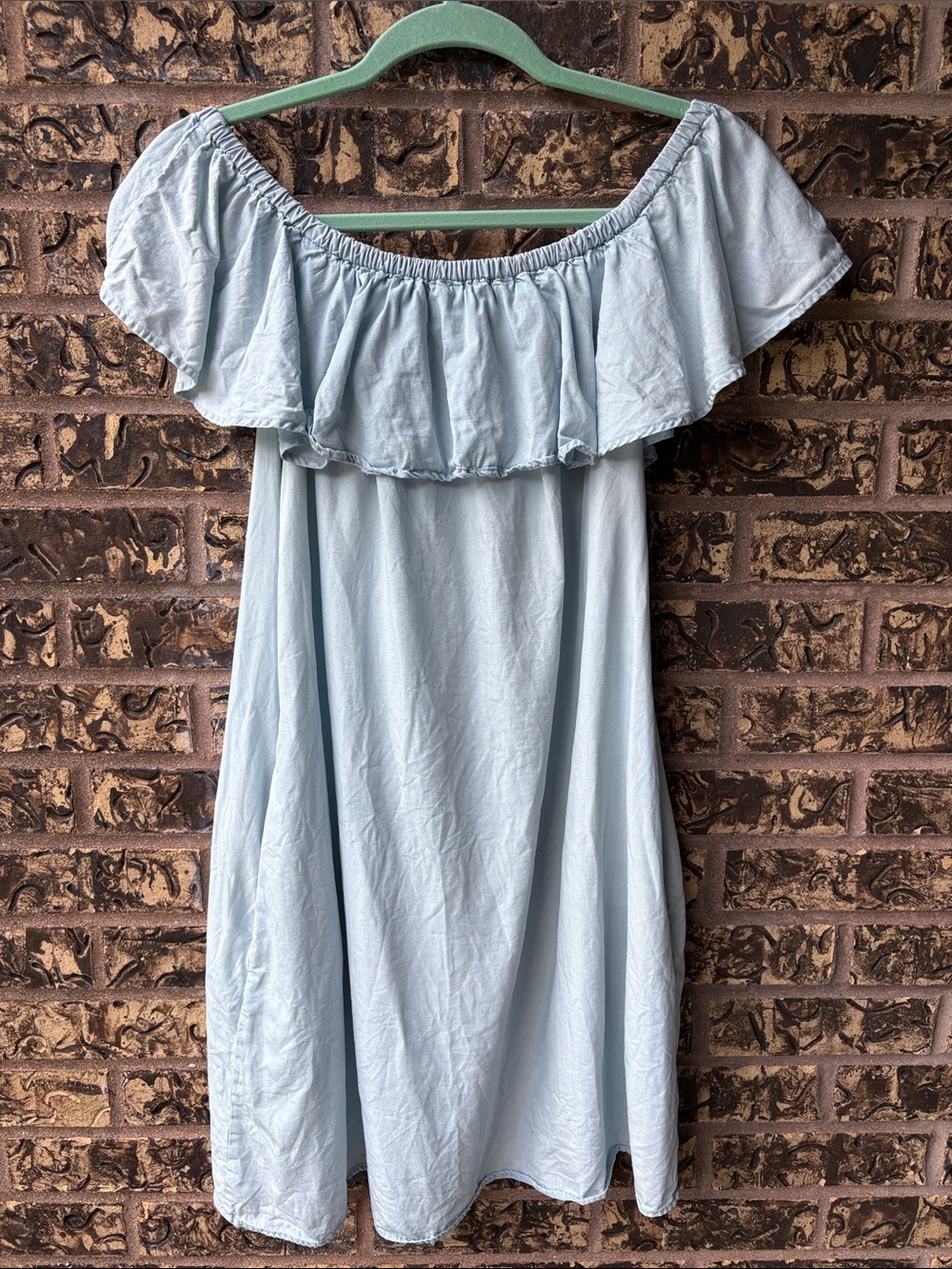 Philosophy 100% Tencel Light Blue Off-the-Shoulder Ruffle Dress, M - Picture 3 of 6